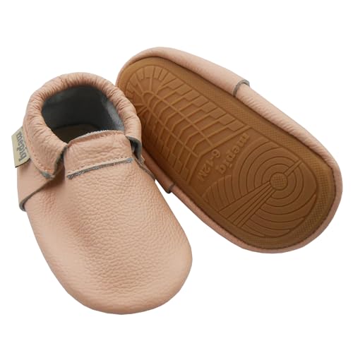 Baby Leder Krabbelschuhe Mit Gummisohle Lauflernschuhe Jungen Mädchen Draußen 18-24 Monate, Pink von mepiq
