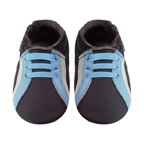 Krabbelschuhe Baby Lauflernschuhe lederpatschen Jungen Mädchen Weicher Leder Kleinkind Rutschfeste Lederschuhe Blau 18-24 Monate von mepiq