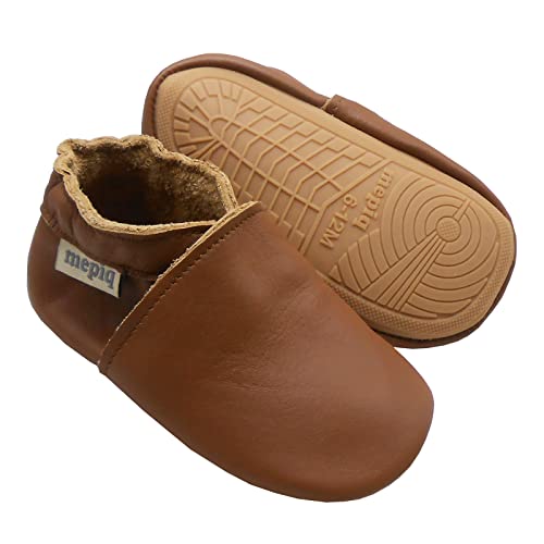 Krabbelschuhe Baby Lauflernschuhe lederpatschen Jungen Mädchen Weicher Leder Kleinkind Rutschfeste Lederschuhe Braun 0-6 Monate von mepiq