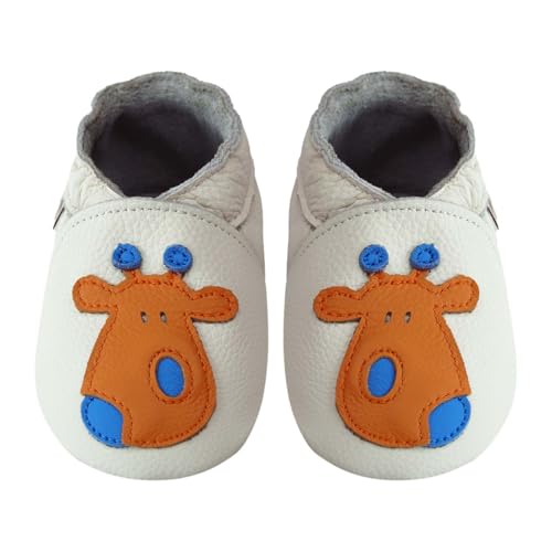 Krabbelschuhe Baby Lauflernschuhe lederpatschen Jungen Mädchen Weicher Leder Kleinkind Rutschfeste Lederschuhe Giraffe - Weiß 6-12 Monate von mepiq