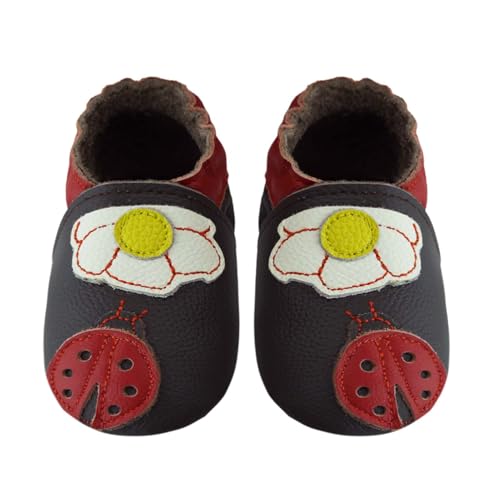 mepiq Krabbelschuhe Baby Lauflernschuhe lederpatschen Jungen Mädchen Weicher Leder Kleinkind Rutschfeste Lederschuhe Käfer-Braun 6-12 Monate von mepiq