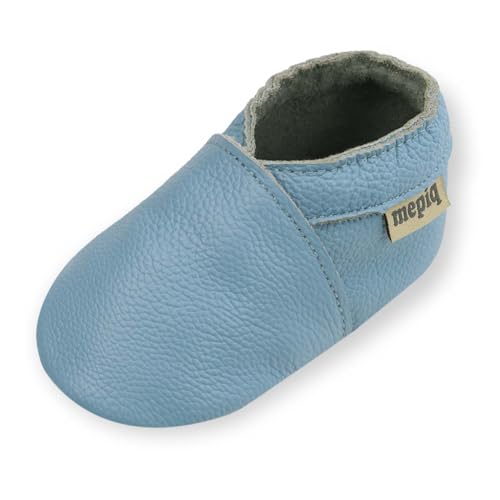 Krabbelschuhe Baby Lauflernschuhe lederpatschen Jungen Mädchen Wildleder Weicher Leder Kleinkind Rutschfeste Lederschuhe Blau, 0-6 Monate von mepiq