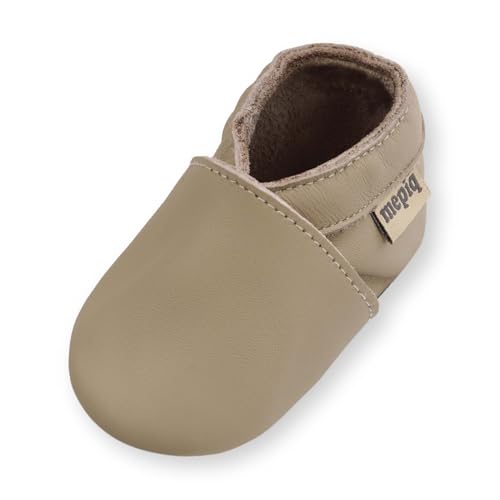 mepiq Krabbelschuhe Baby Lauflernschuhe lederpatschen Jungen Mädchen Wildleder Weicher Leder Kleinkind Rutschfeste Lederschuhe Erdton, 12-18 Monate von mepiq