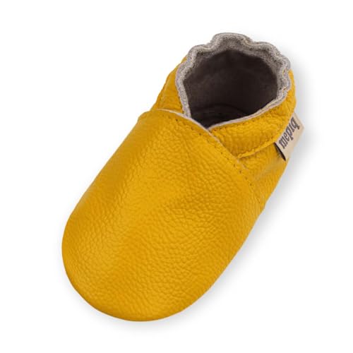 mepiq Krabbelschuhe Baby Lauflernschuhe lederpatschen Jungen Mädchen Wildleder Weicher Leder Kleinkind Rutschfeste Lederschuhe Gelb, 6-12 Monate von mepiq