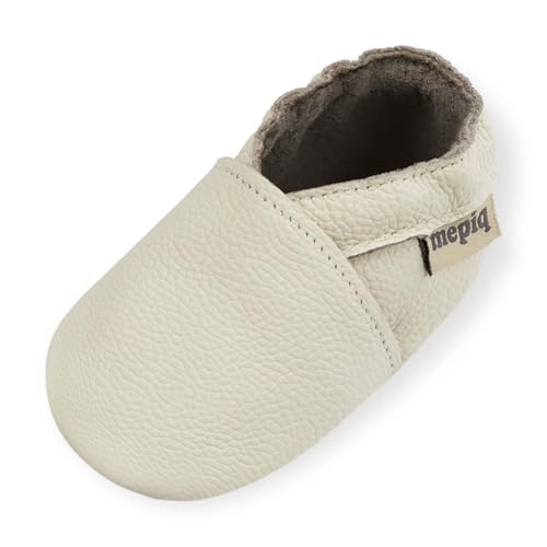 mepiq Krabbelschuhe Baby Lauflernschuhe lederpatschen Jungen Mädchen Wildleder Weicher Leder Kleinkind Rutschfeste Lederschuhe Weiß, 6-12 Monate von mepiq