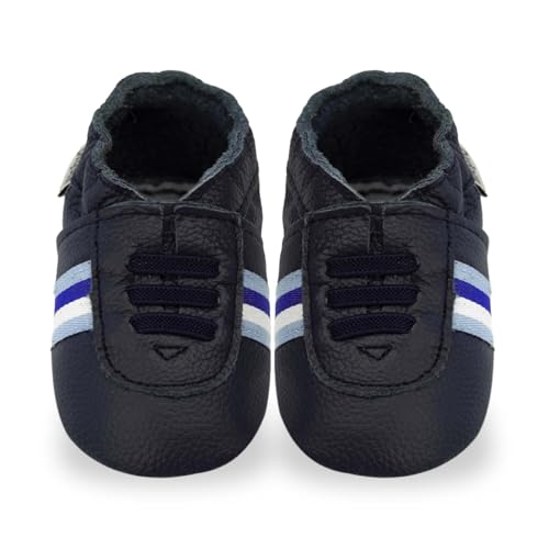 Krabbelschuhe Baby Lauflernschuhe lederpatschen Jungen Mädchen Wildleder Weicher Leder Kleinkind Rutschfeste Lederschuhe niedliche Marineblau 6-12 Monate von mepiq