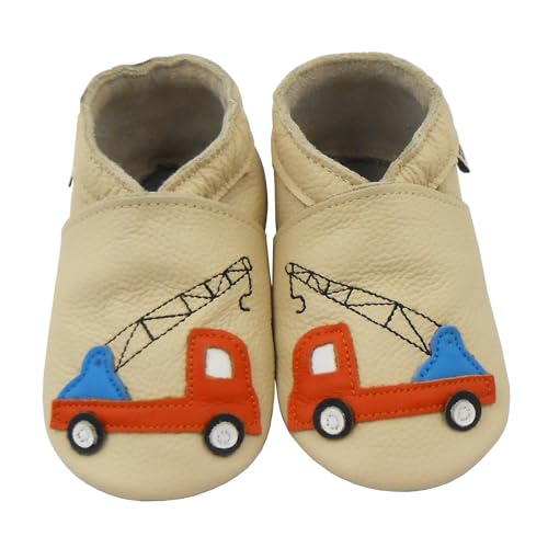mepiq Krabbelschuhe Baby Lauflernschuhe lederpatschen für Jungen Mädchen, Draußen Weicher Rutschfeste Lederschuhe Kleinkind 0-6 Monate von mepiq