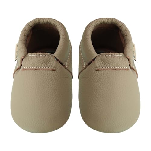 mepiq Leder Lauflernschuhe Krabbelschuhe für Baby Jungen Mädchen Light Brown,6-12 Monate von mepiq