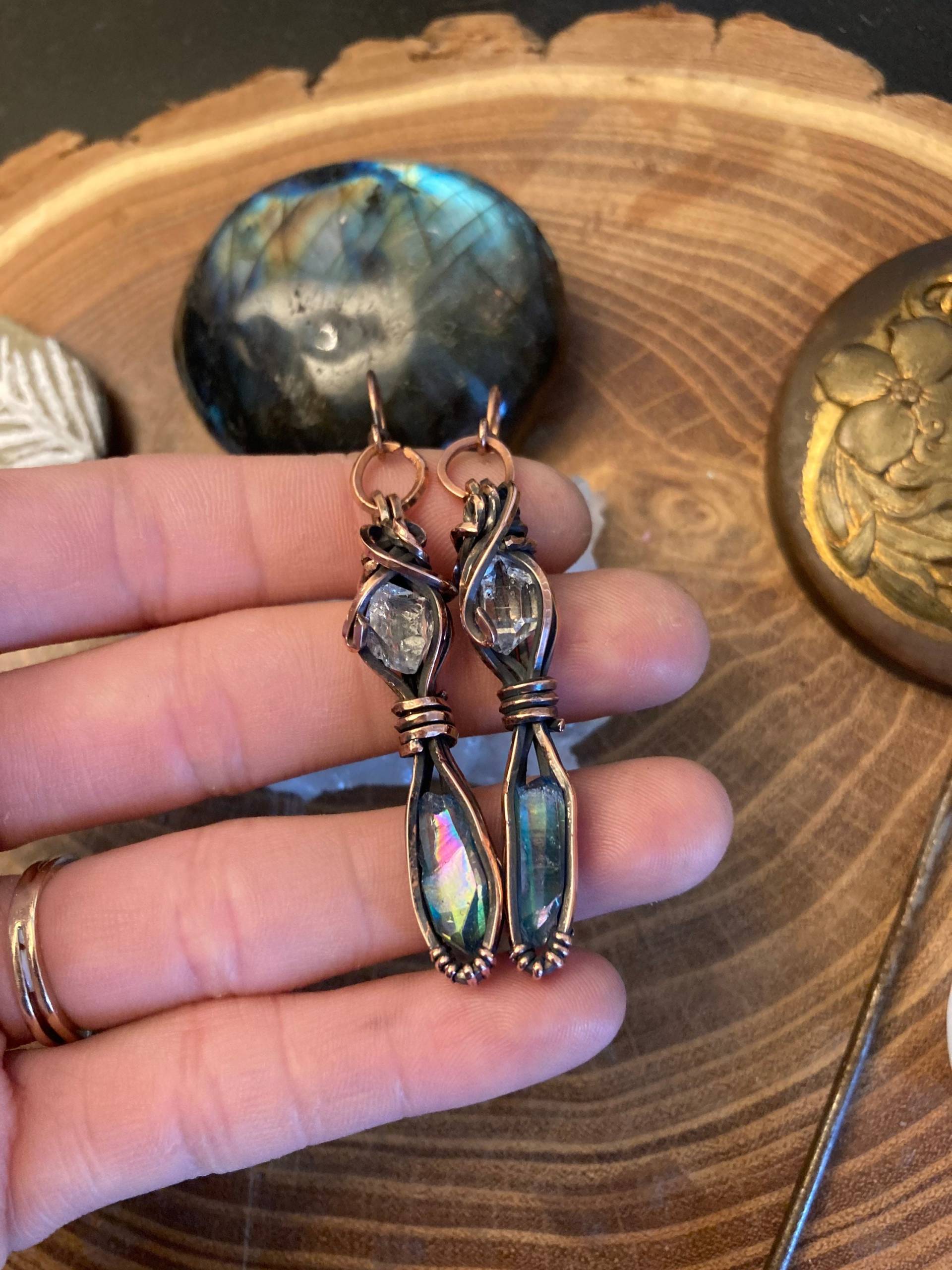 Herkimer Diamant Und Blaue Aqua Aura Kupfer Ohrringe Herkimer Diamant Und Blaue Aqua Aura Kupfer Ohrringe von mermaidskeletonc