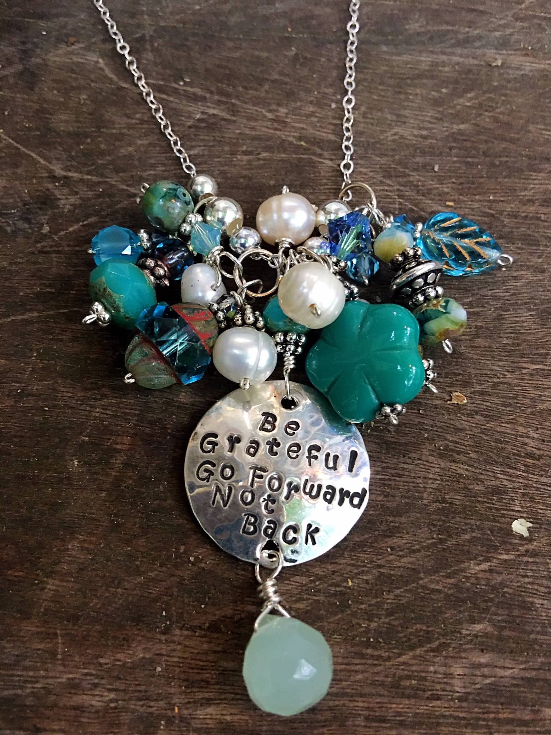 Cluster Charm Halskette - Be Grateful Hand Gestempelt Sterling Silber/Meerjungfrau Stil Custom Gemacht Cluster Charm Halskette - Be Grateful Hand Gestempelt Sterling Silber/Meerjungfrau Stil Custom Gemacht von mermaidtears