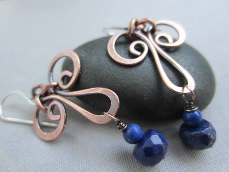 Boho Lapis Kupfer Ohrringe Handgemachte Sterling Silber Ohrhaken von mese9