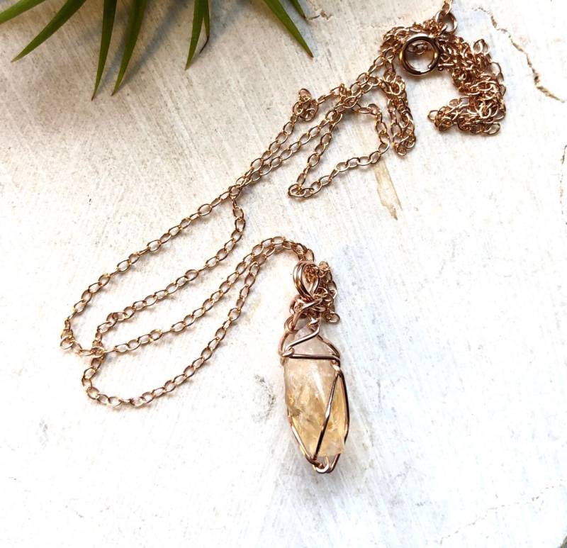 Citrin Kristall Halskette - 14K Rose Gold Filled Kleine Kristallkette Heilstein Kette Zierliche von metalandivy