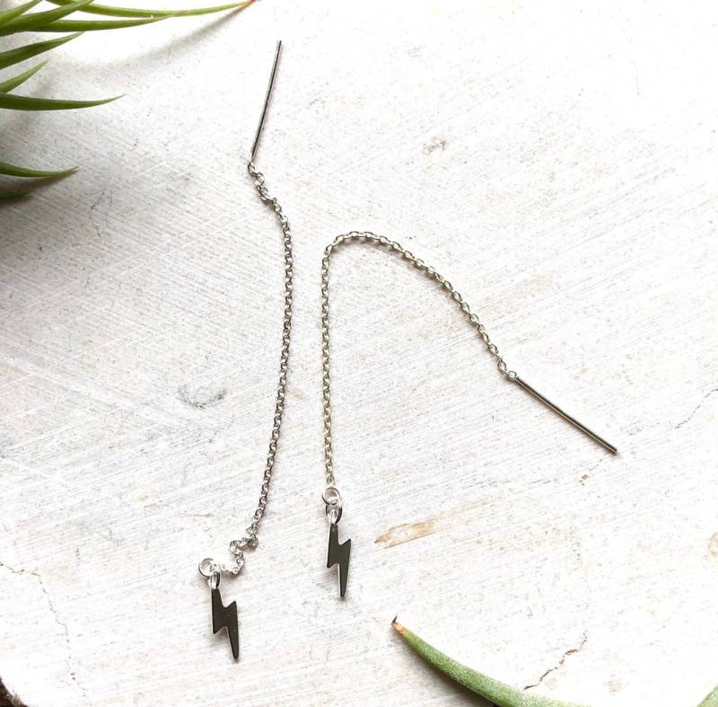 Lightning Bolt Sterling Silber Einfädler Ohrringe - Hängeohrringe Lightning Bolt Sterling Silber Einfädler Ohrringe - Hängeohrringe von metalandivy