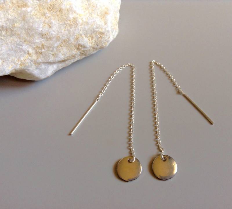 sterling Silber Einfädler Ohrringe Set Mit Kreis Anhänger Baumeln sterling Silber Einfädler Ohrringe Set Mit Kreis Anhänger Baumeln von metalandivy