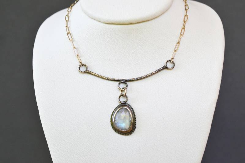 Freeform Rose Cut Mondstein Anhänger Sterling Silber Halskette von metamorph