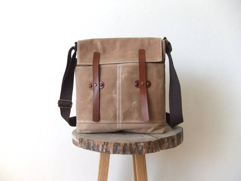 Beige Gewachst Canvas Messenger Bag - Verschlüsse Vater Tage Geschenk Alltag Umhängetasche Wasserdicht Lederhandtasche von metaphore