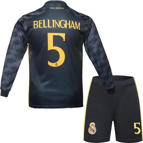 metekoc R. Madrid Bellingham #5 Auswärts Fußball Langarm Trikot und Shorts Kinder Jungengrößen (Auswärts, 28 (10-11 Jahre)) von metekoc