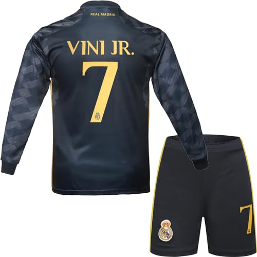 metekoc R. Madrid Vini Jr. #7 Vinicius Auswärts Fußball Langarm Trikot und Shorts Kinder Jungengrößen (Auswärts, 22 (4-5 Jahre)) von metekoc