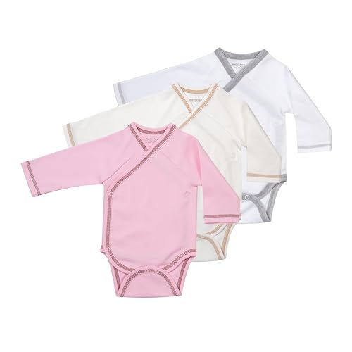 metistex Mädchen Baby Body Langarm 0-3 Monate 3er Pack, Baby Wickelbody aus 100% Baumwoll mit Druckknöpfen von metistex