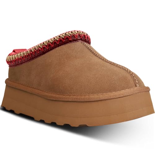 metricfalcon Plateau-Mini-Stiefel für Damen, Hausschuhe, Slipper aus Pelz/Fleecefutter/Wildleder, kurze Stiefeletten, Braun, 38.5 EU von metricfalcon