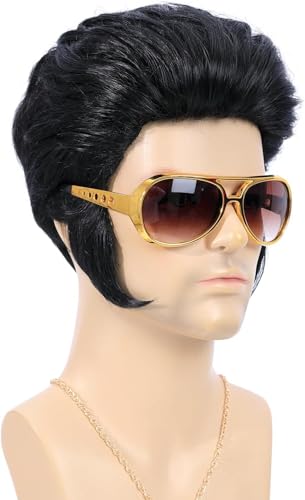 Kurze schwarze Disco Perücke 50er Jahre Rocker Perücke für Männer Rocker Kostüm Star Stil Cosplay von metritcook