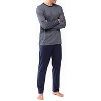 Mey Herren Pyjama blau Baumwolle unifarben von mey