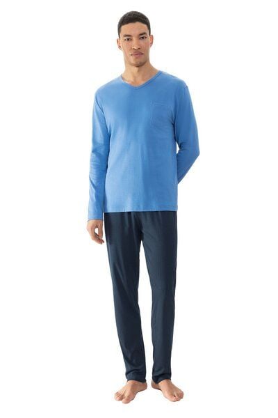 Mey Herren Schlafanzug Pyjama lang "Micro Blue" Made-in-Green von mey