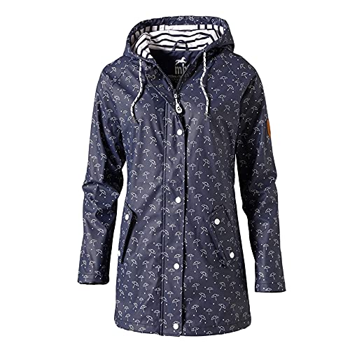 mh michael heinen Damen Regenjacke Schirm, Friesennerz, Regenschirm-Motiv, Regenparka, Regenmantel, wasserdicht, Winddicht Navy-Weiss 36 von mh michael heinen