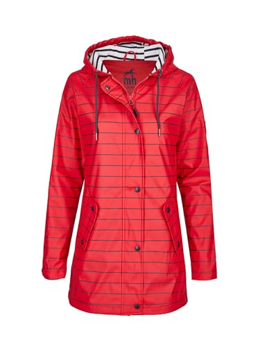 mh michael heinen Damen Regenjacke Tau, Friesennerz, Regenparka mit Kapuze, Regenmantel, Wetterjacke, gestreift, wasserdicht, winddicht red-navy 38 von mh michael heinen