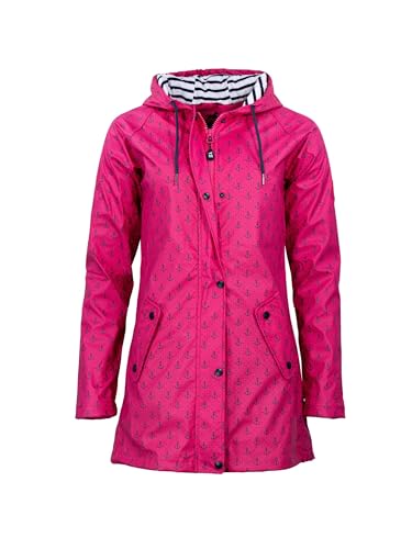 mh michael heinen Damen Regenjacke Borkum, Friesennerz, Anker-Motiv, Regenparka mit Kapuze, Regenmantel wasserdicht, winddicht rapsberry 34 von mh michael heinen