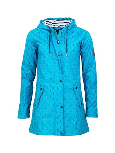 mh michael heinen Damen Regenjacke Borkum, Friesennerz, Anker-Motiv, Regenparka mit Kapuze, Regenmantel wasserdicht, winddicht türkis 34 von mh michael heinen