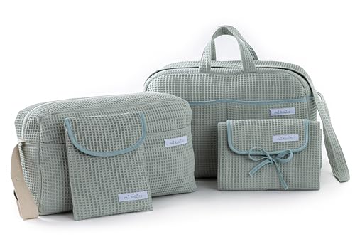 mi bollito Unverzichtbares Set für Mütter, Väter und Babys: Mutterschaftstasche, Wickeltasche, tragbare Wickelunterlage und Organizer für Windeln und Tücher. Hergestellt in Spanien., Mint von mi bollito