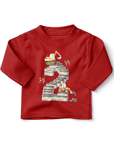 miKalino Baby/Kinder Longsleeve mit Spruch 2 - Bagger Geburtstag Langarm Shirt für Jungen und Mädchen | Geschenkidee, Farbe:rot, Grösse:68-74 von miKalino