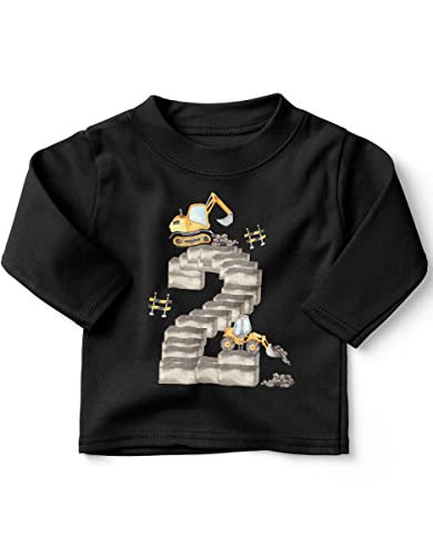 miKalino Baby/Kinder Longsleeve mit Spruch 2 - Bagger Geburtstag Langarm Shirt für Jungen und Mädchen | Geschenkidee, Farbe:schwarz, Grösse:92-98 von miKalino