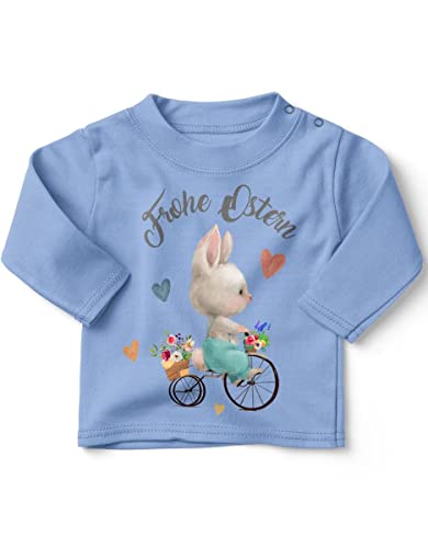 miKalino Baby/Kinder Longsleeve mit Spruch Frohe Ostern - Hase Fahrrad | Langarm Shirt für Jungen und Mädchen | Geschenkidee, Farbe:Sky, Grösse:80-86 von miKalino