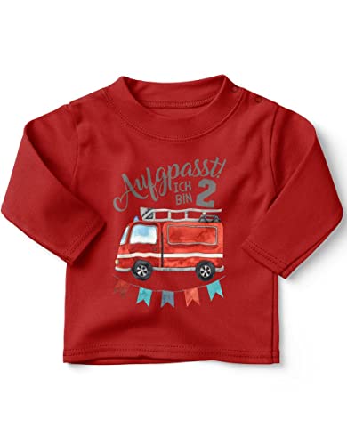 miKalino Baby/Kinder Longsleeve mit Spruch Ich Bin 2 - Feuerwehr Langarm Shirt für Jungen und Mädchen | Geschenkidee, Farbe:rot, Grösse:92-98 von miKalino