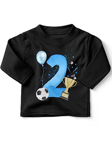 miKalino Baby/Kinder Longsleeve mit Spruch Ich Bin 2 Geburtstag - Fussball Langarm Shirt für Jungen und Mädchen | Geschenkidee, Farbe:schwarz, Grösse:92-98 von miKalino