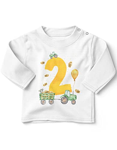 miKalino Jungen Kinder T-Shirt Langarm mit Spruch - Longsleeve mit Spruch für Kinder 2 Jahre mit Traktor 2 - Kinder Langarm Shirt Baumwolle - Kinder T-Shirt lang - Geschenk Farbe:Weiss, Grösse:80-86 von miKalino