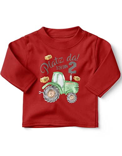 miKalino Jungen Kinder T-Shirt Langarm mit Spruch - Longsleeve mit Spruch für Kinder 2 Jahre mit Traktor 1 - Kinder Langarm Shirt Baumwolle - Kinder T-Shirt lang - Geschenk Farbe:rot, Grösse:80-86 von miKalino