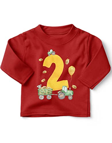 miKalino Jungen Kinder T-Shirt Langarm mit Spruch - Longsleeve mit Spruch für Kinder 2 Jahre mit Traktor 2 - Kinder Langarm Shirt Baumwolle - Kinder T-Shirt lang - Geschenk Farbe:rot, Grösse:92-98 von miKalino