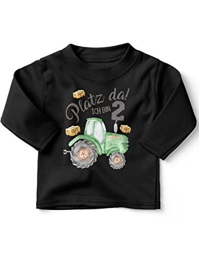 MIKALINO Jungen Kinder T-Shirt langarm mit Spruch - Longsleeve mit Spruch für Kinder 2 Jahre mit Traktor 1 - Kinder Langarm Shirt Baumwolle - Kinder T-Shirt lang - Geschenk Farbe:schwarz, Grösse:80-86 von miKalino