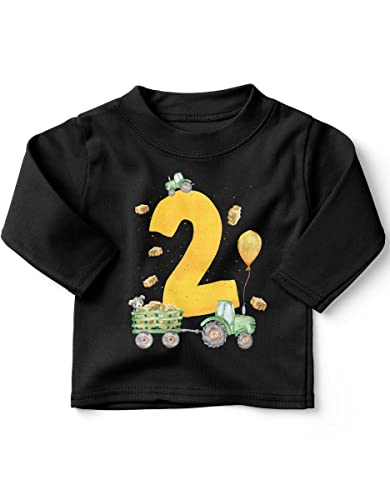 MIKALINO Jungen Kinder T-Shirt langarm mit Spruch - Longsleeve mit Spruch für Kinder 2 Jahre mit Traktor 2 - Kinder Langarm Shirt Baumwolle - Kinder T-Shirt lang - Geschenk Farbe:schwarz, Grösse:92-98 von miKalino