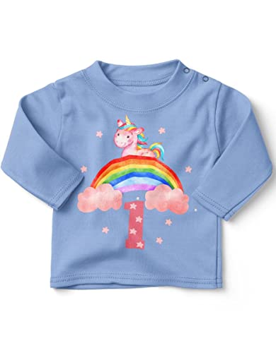 miKalino Baby/Kinder Longsleeve mit Spruch Ich Bin Eins 1 Einhorn Langarm Shirt für Mädchen | Geschenkidee, Farbe:Sky, Grösse:80-86 von miKalino