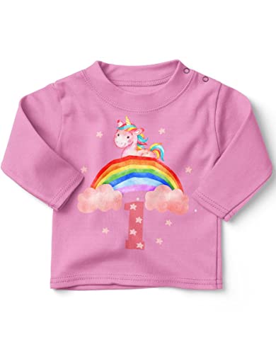 miKalino Baby/Kinder Longsleeve mit Spruch Ich Bin Eins 1 Einhorn Langarm Shirt für Mädchen | Geschenkidee, Farbe:rosa, Grösse:56-62 von miKalino
