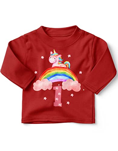 miKalino Baby/Kinder Longsleeve mit Spruch Ich Bin Eins 1 Einhorn Langarm Shirt für Mädchen | Geschenkidee, Farbe:rot, Grösse:92-98 von miKalino