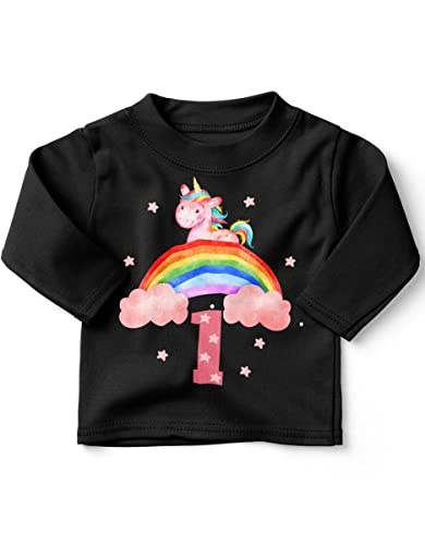 miKalino Baby/Kinder Longsleeve mit Spruch Ich Bin Eins 1 Einhorn Langarm Shirt für Mädchen | Geschenkidee, Farbe:schwarz, Grösse:80-86 von miKalino