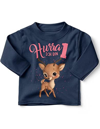 miKalino Baby/Kinder Longsleeve mit Spruch Ich Bin Eins 1 Süßes Rehkitz Langarm Shirt für Mädchen | Geschenkidee, Farbe:Navy, Grösse:80-86 von miKalino