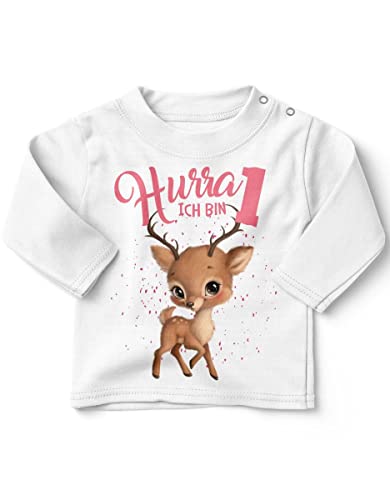 miKalino Baby/Kinder Longsleeve mit Spruch Ich Bin Eins 1 Süßes Rehkitz Langarm Shirt für Mädchen | Geschenkidee, Farbe:Weiss, Grösse:92-98 von miKalino