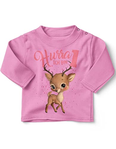 miKalino Baby/Kinder Longsleeve mit Spruch Ich Bin Eins 1 Süßes Rehkitz Langarm Shirt für Mädchen | Geschenkidee, Farbe:rosa, Grösse:80-86 von miKalino