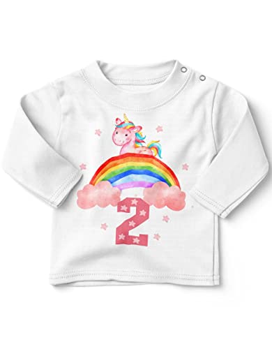 miKalino Baby/Kinder Longsleeve mit Spruch Ich Bin Zwei 2 Einhorn Langarm Shirt für Mädchen | Geschenkidee, Farbe:Weiss, Grösse:92-98 von miKalino